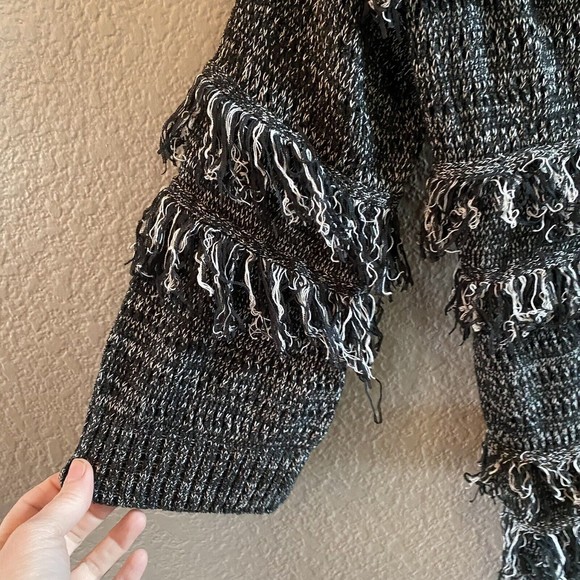 Knox Rose Open Front Cardigan Fringe Boho Festival Size XS NWT Black Marled - Picture 5 of 13